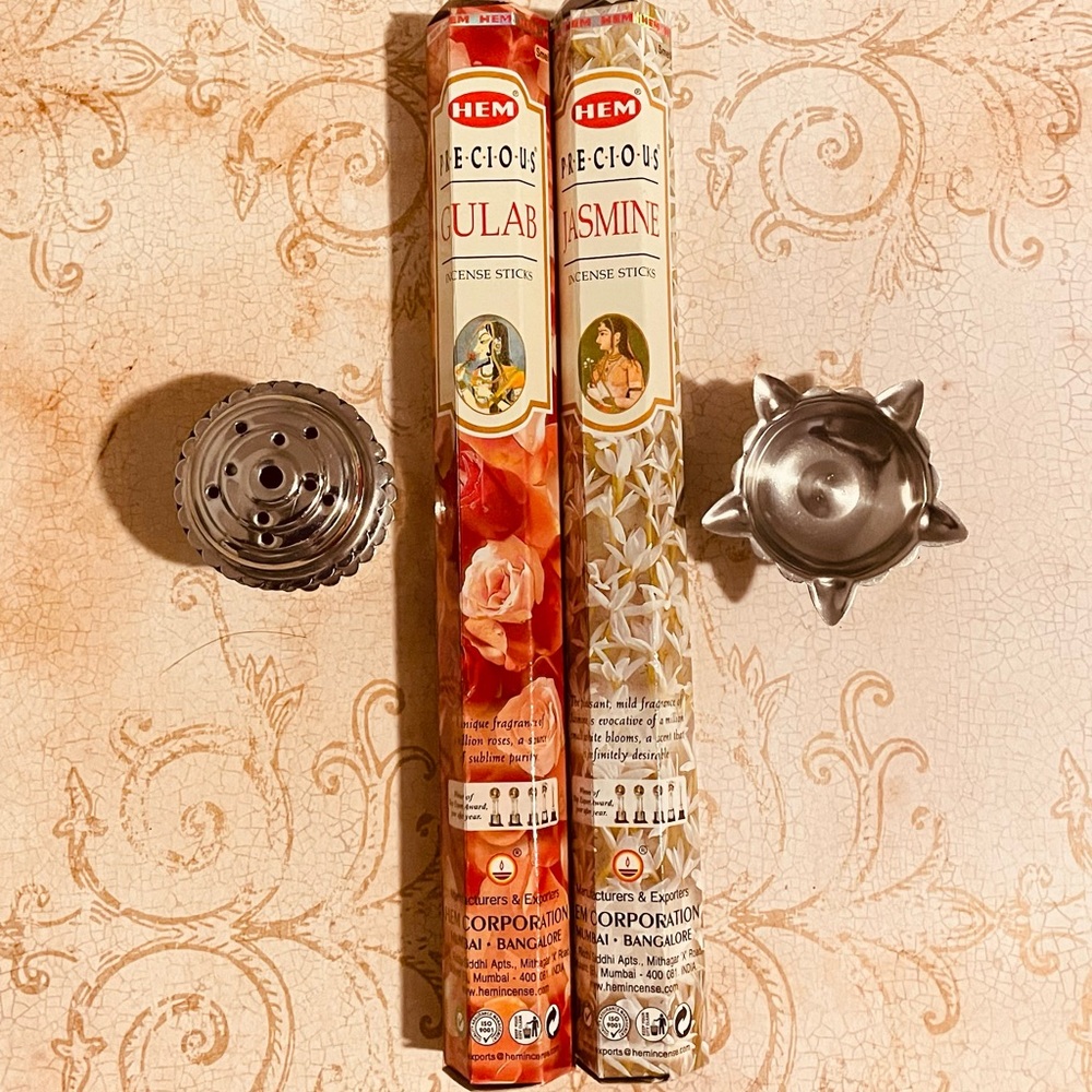 Meditation Hem Incense Gulab and Jasmine Incense Holder Diya in Stainless Steel